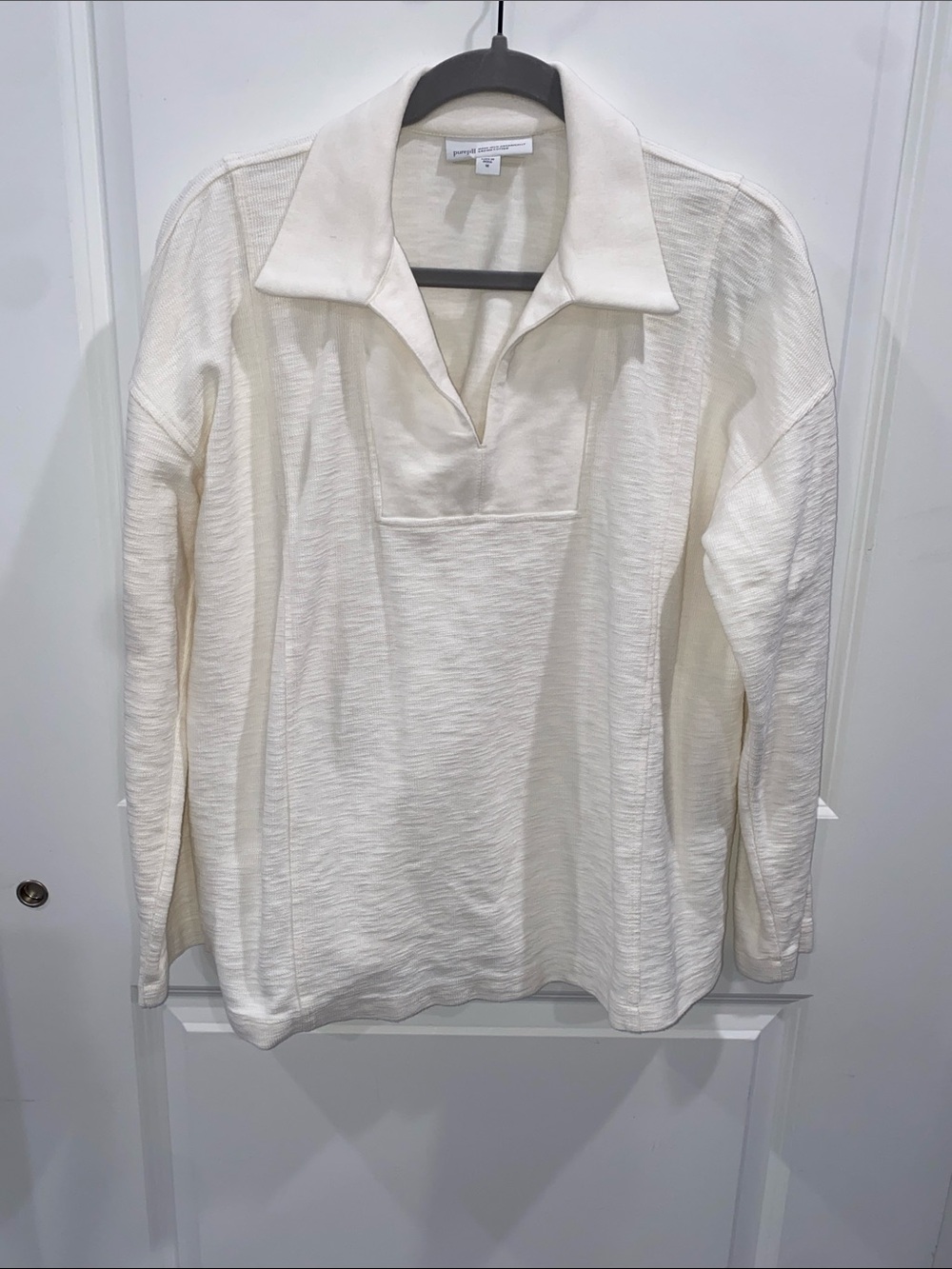 Pure Jill Organic Cotton French Terry Collared Pullover Top Size M - Picture 5 of 10